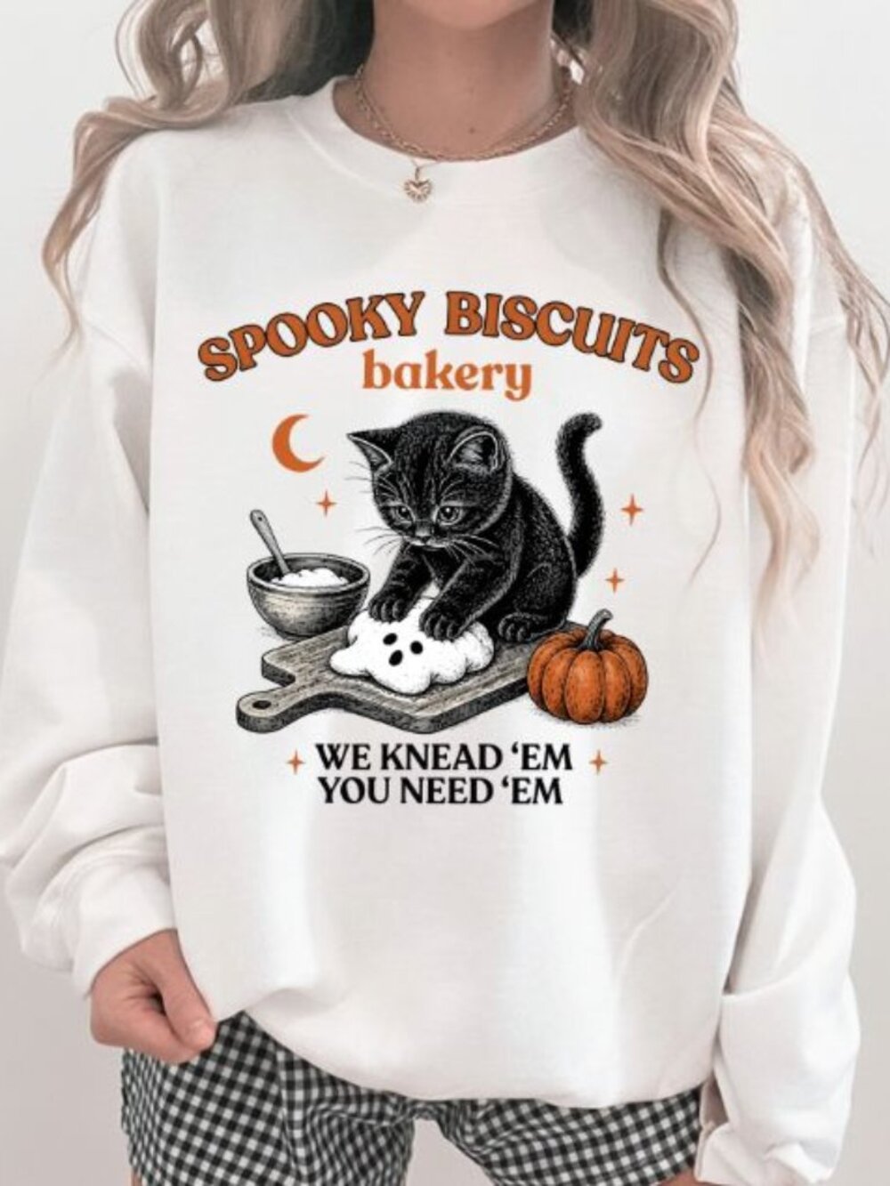 Black Cat Halloween Crewneck Sweatshirt Spooky Biscuits Bakery Fall NWT
